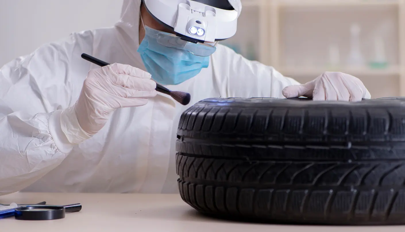scientist examining tire